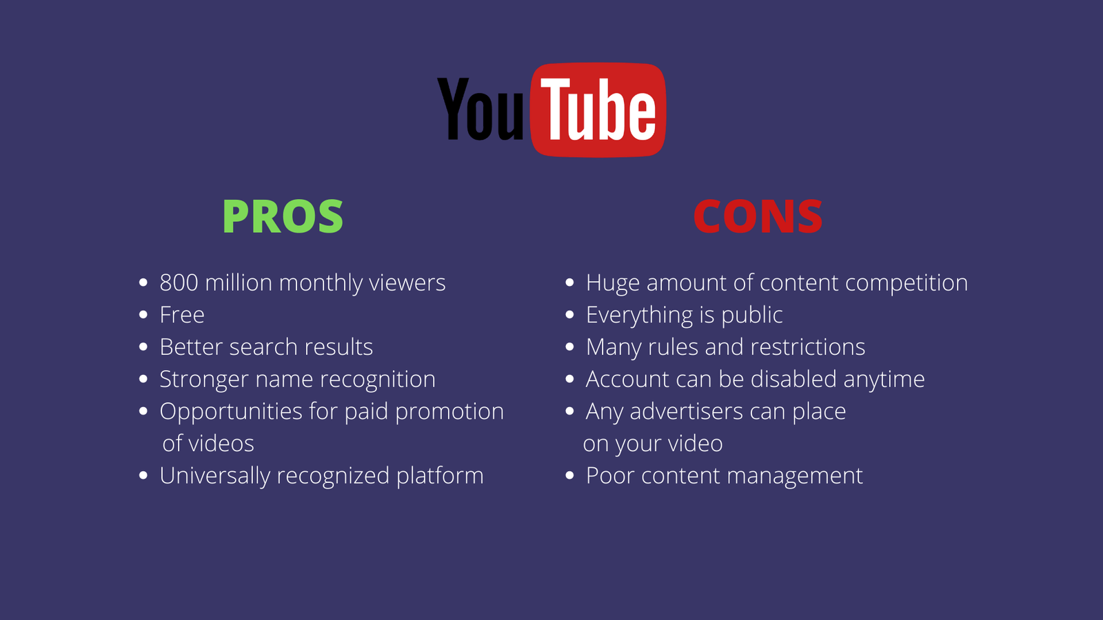 youtube pros and cons 1