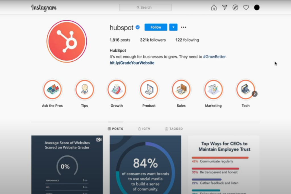 Instagram Highlight cover showing icon for HubSpot