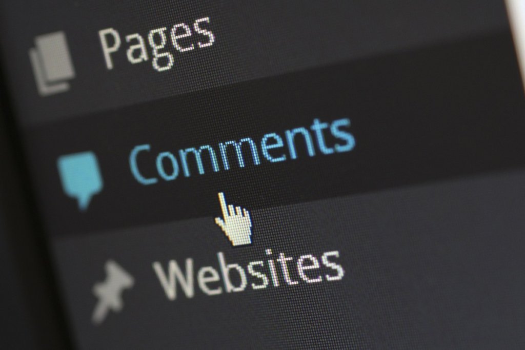 the words "comments" and "websites," and a cursor. 