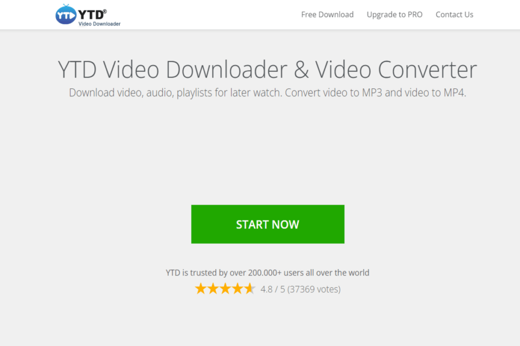 YTD Video Downloader homepage