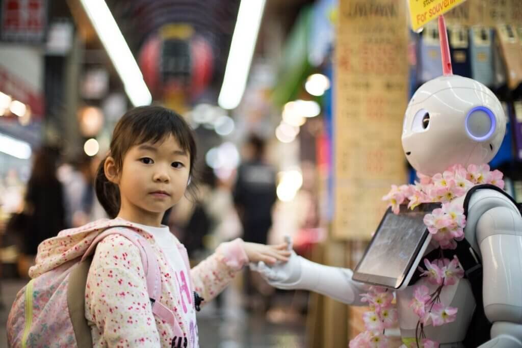 human girl with robot